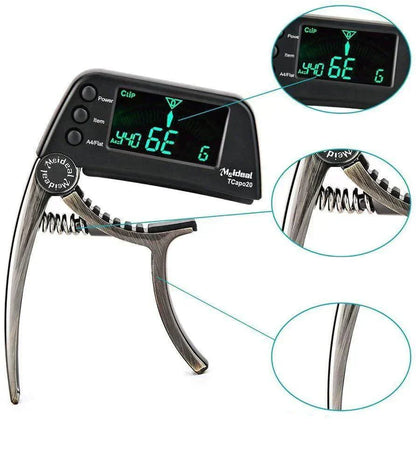 2-in-1 Clip-On Guitar Capo and Digital Tuner for Acoustic Electric Bass Ukulele
