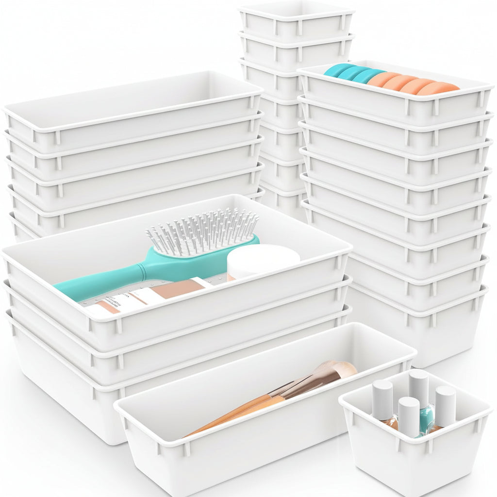Set mit 25 Kunststoff-Schubladen-Organizer-Schalen für Küche, Bad und Büro