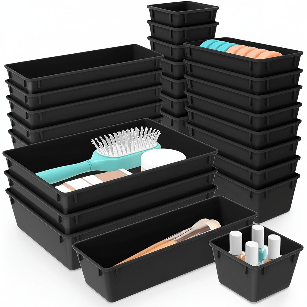 Set mit 25 Kunststoff-Schubladen-Organizer-Schalen für Küche, Bad und Büro