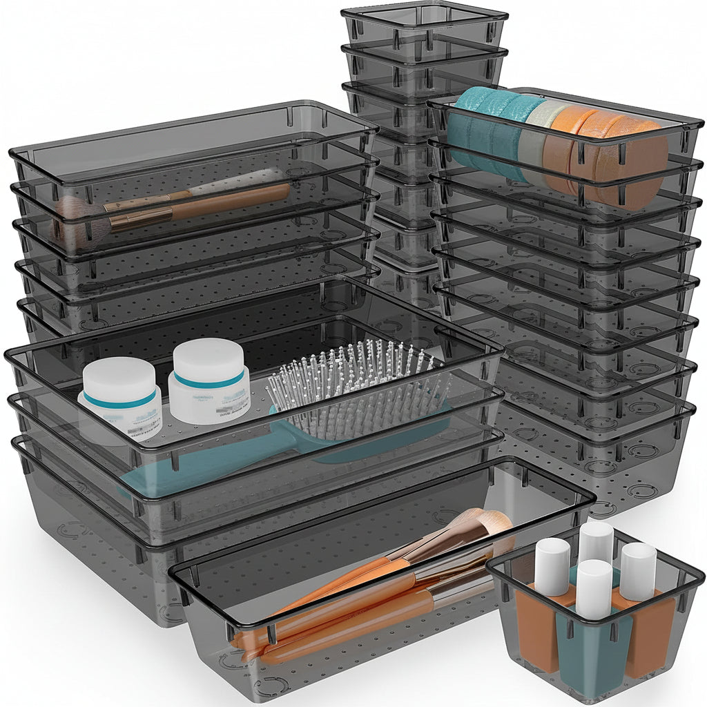 Set mit 25 Kunststoff-Schubladen-Organizer-Schalen für Küche, Bad und Büro