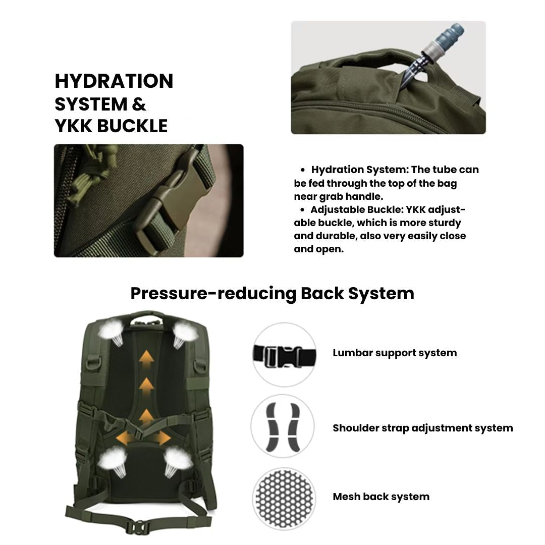 25L Tactical Backpack Water Resistant MOLLE Rucksack with Hydration Compartment