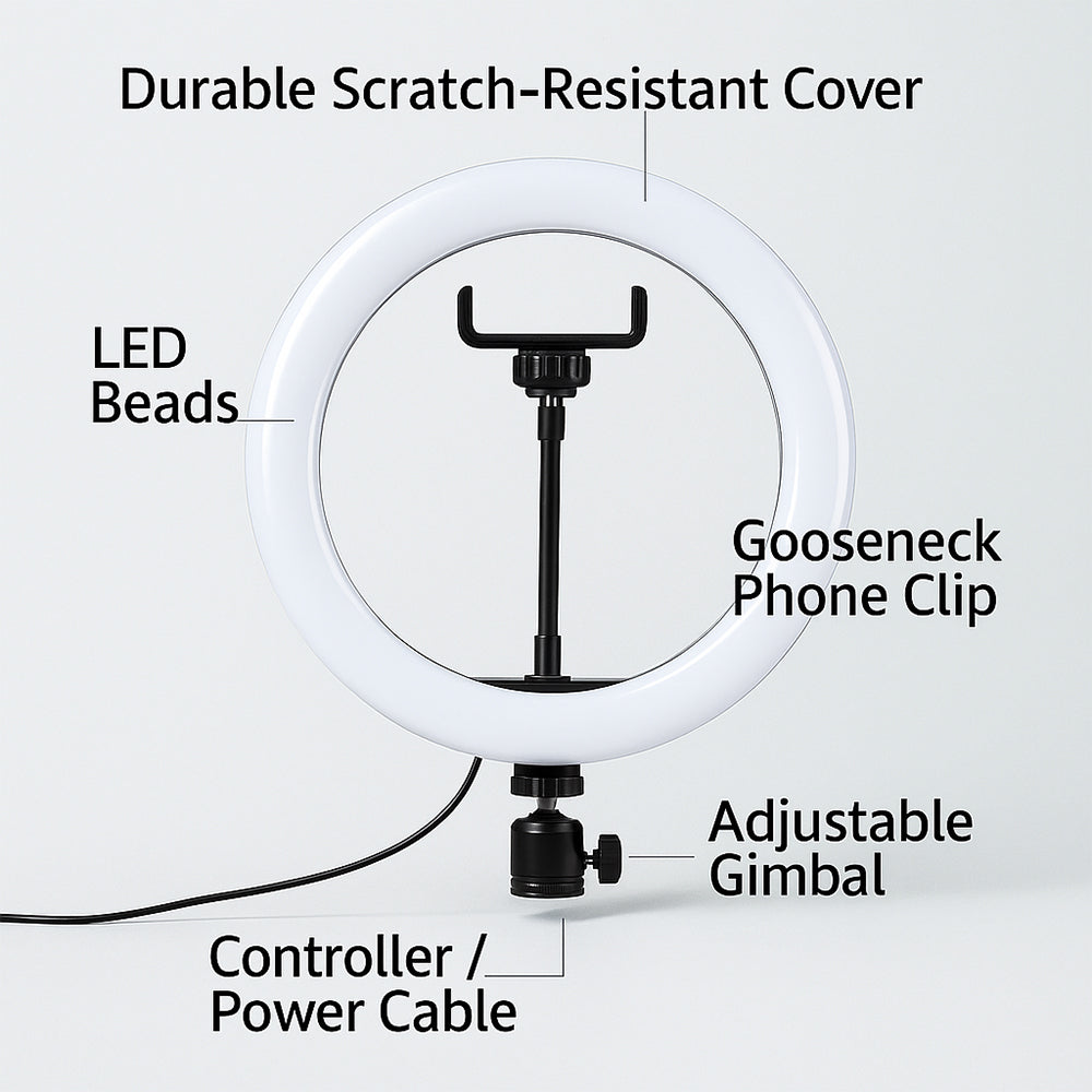 26 cm LED Ring Light with Adjustable Stand and Phone Holder
