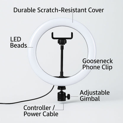 26 cm LED Ring Light with Adjustable Stand and Phone Holder