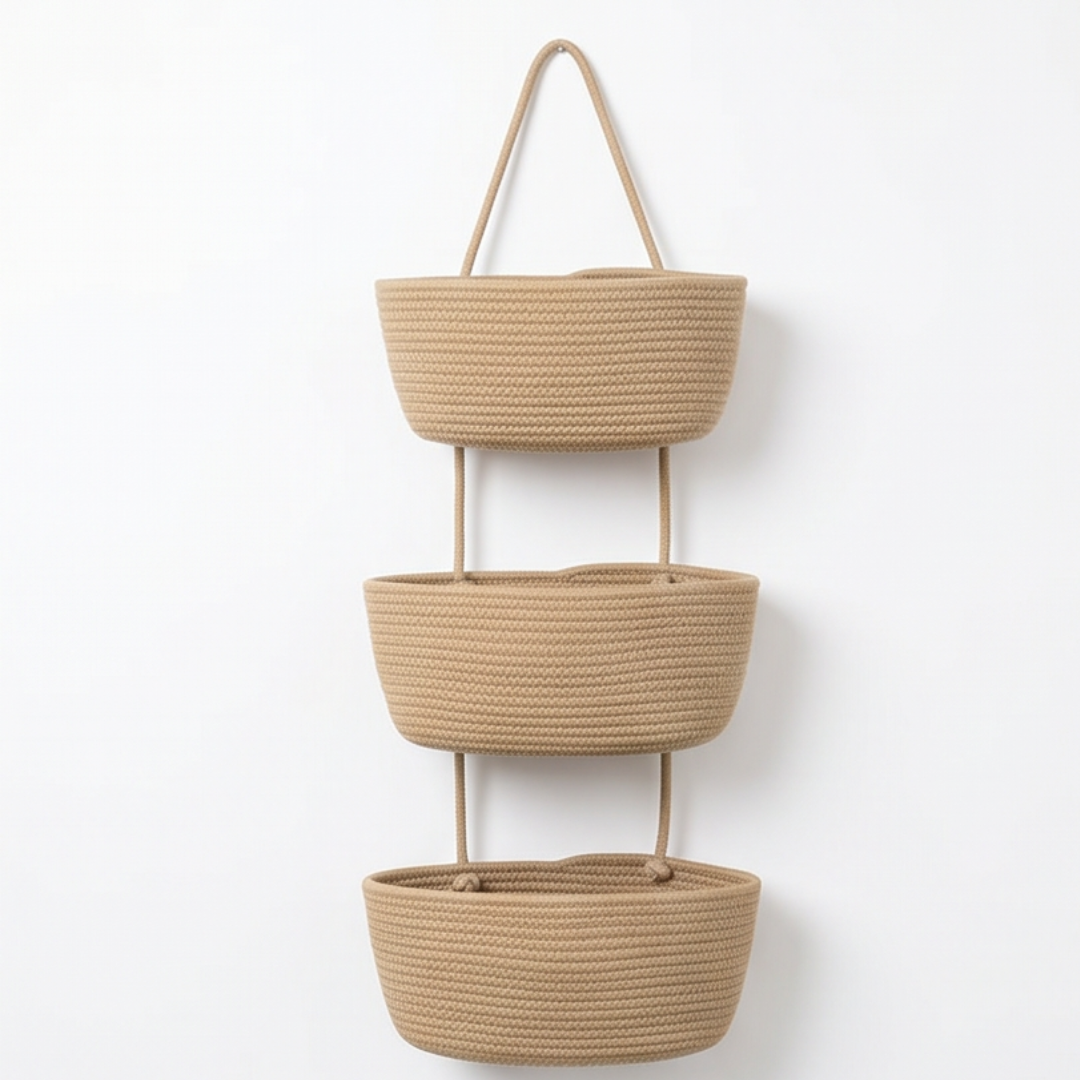 3-Tier Hanging Basket Organiser with Over-Door Hook and Detachable Baskets