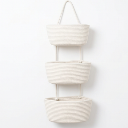 3-Tier Hanging Basket Organiser with Over-Door Hook and Detachable Baskets