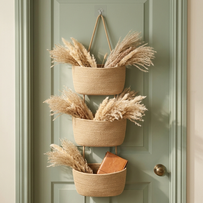 3-Tier Hanging Basket Organiser with Over-Door Hook and Detachable Baskets
