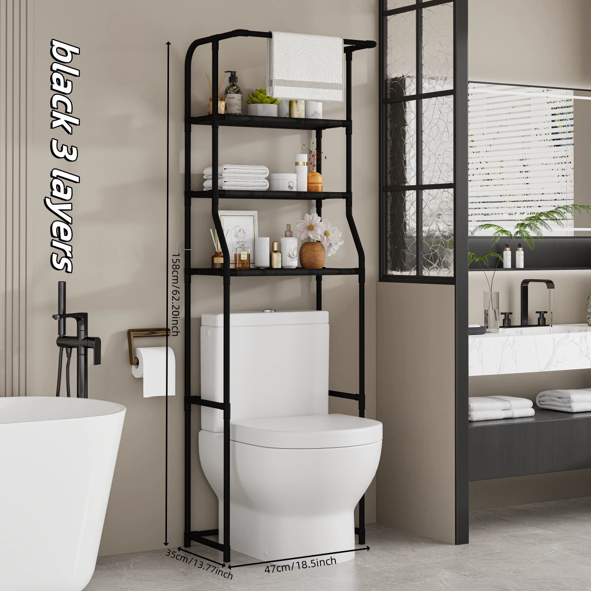 3-Tier Over-Toilet Bathroom Shelf with Space-Saving Storage