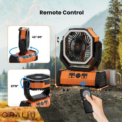 3-in-1 Camping Fan with LED Light and 20000mAh Power Bank