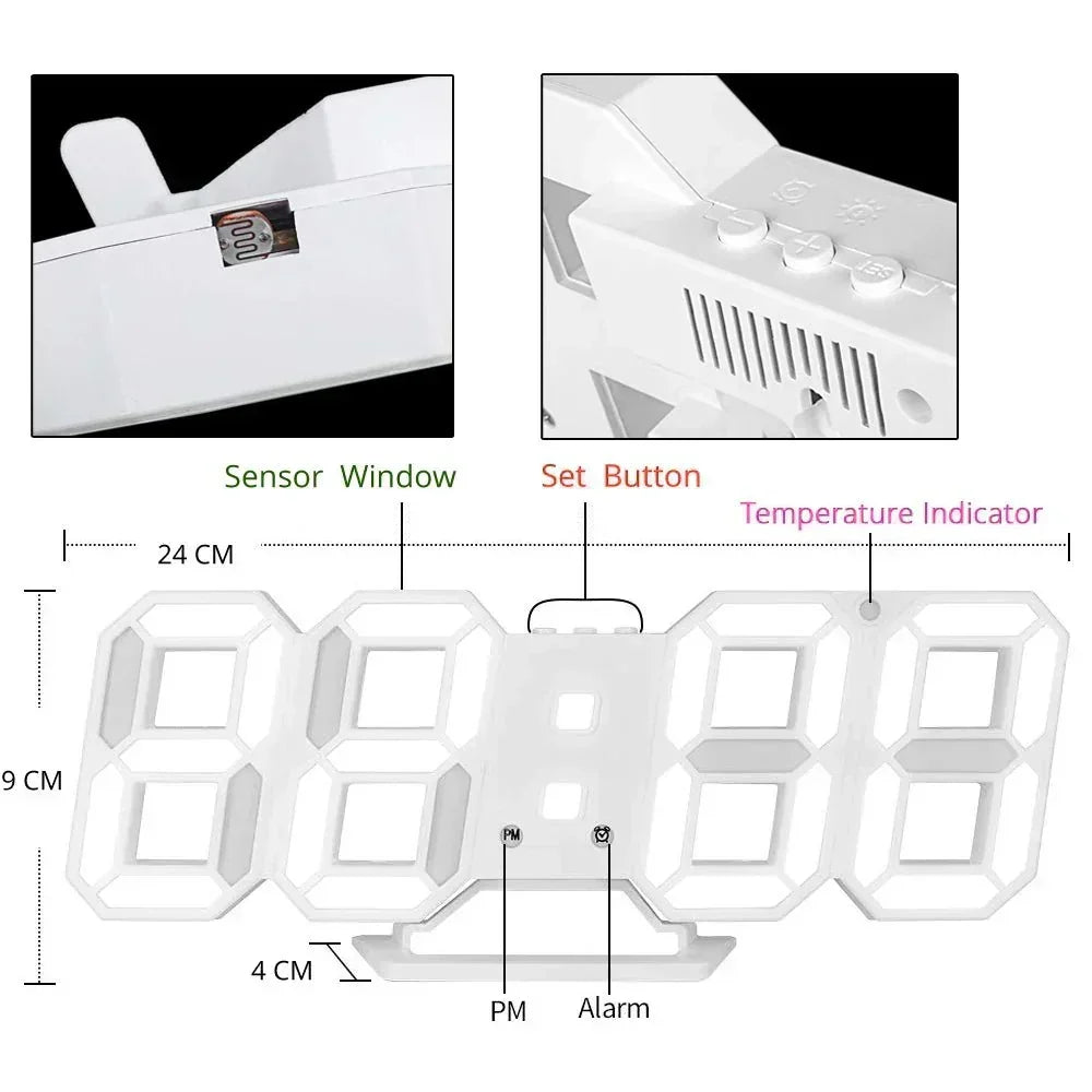 3D LED Digital Wall Clock with Adjustable Brightness