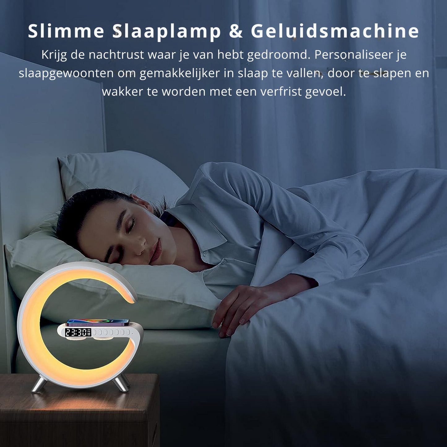 4 in 1 Smart Alarm Clock with Mood Light Speaker and Wireless Charger