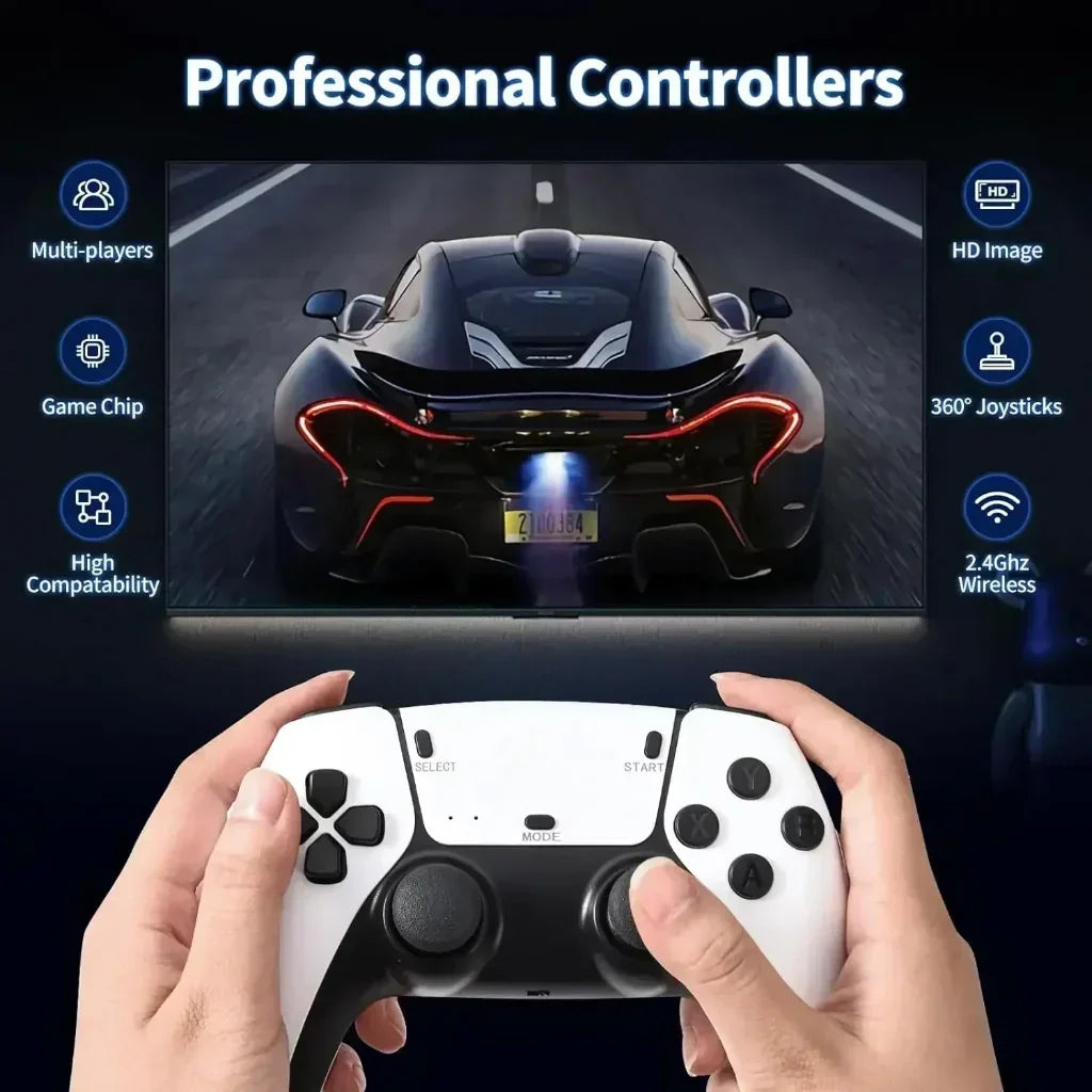 4K Retro Game Console Stick with Wireless Controllers