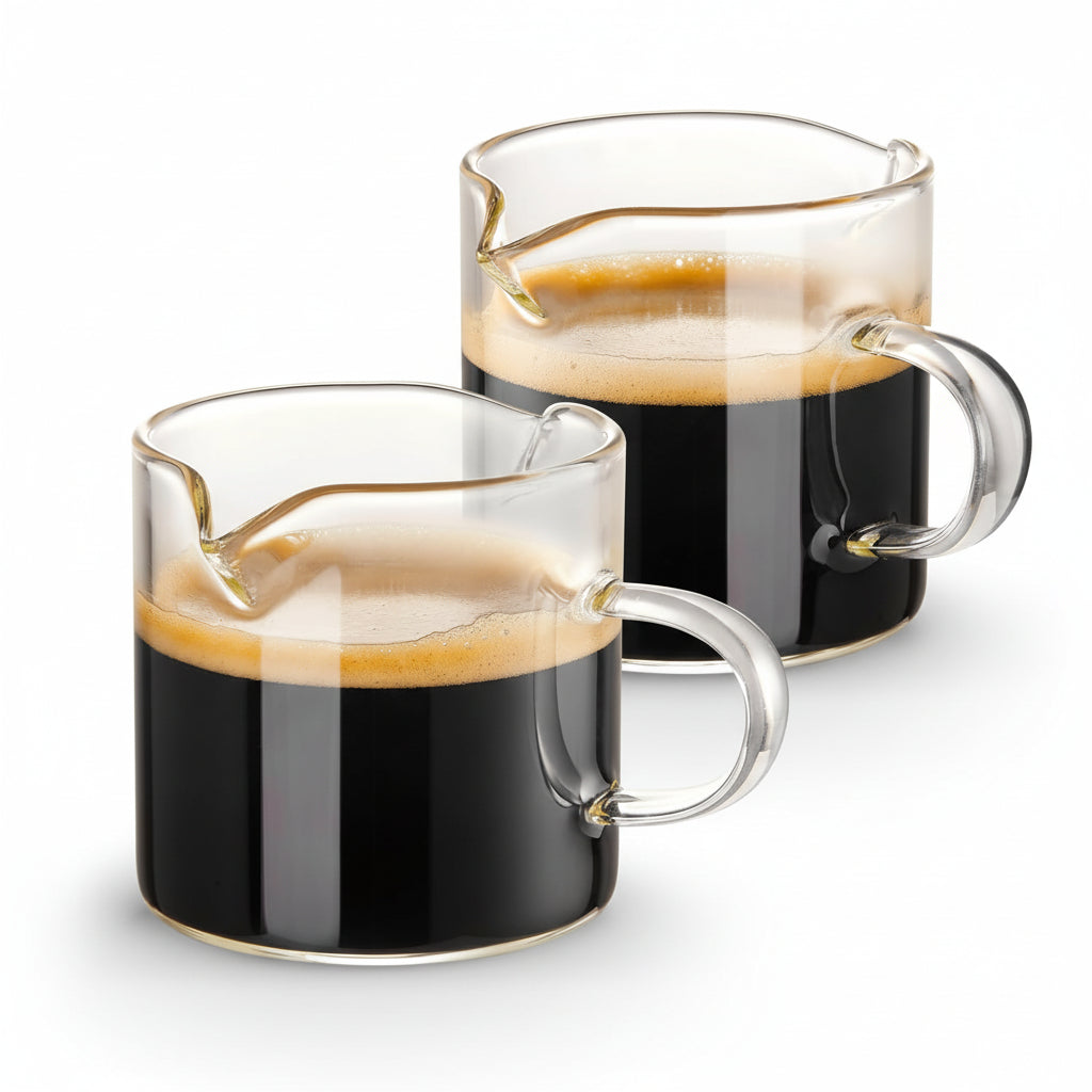 Glazen espressomaatbekers van 4oz met dubbele schenktuit, set koffieshotkannetjes