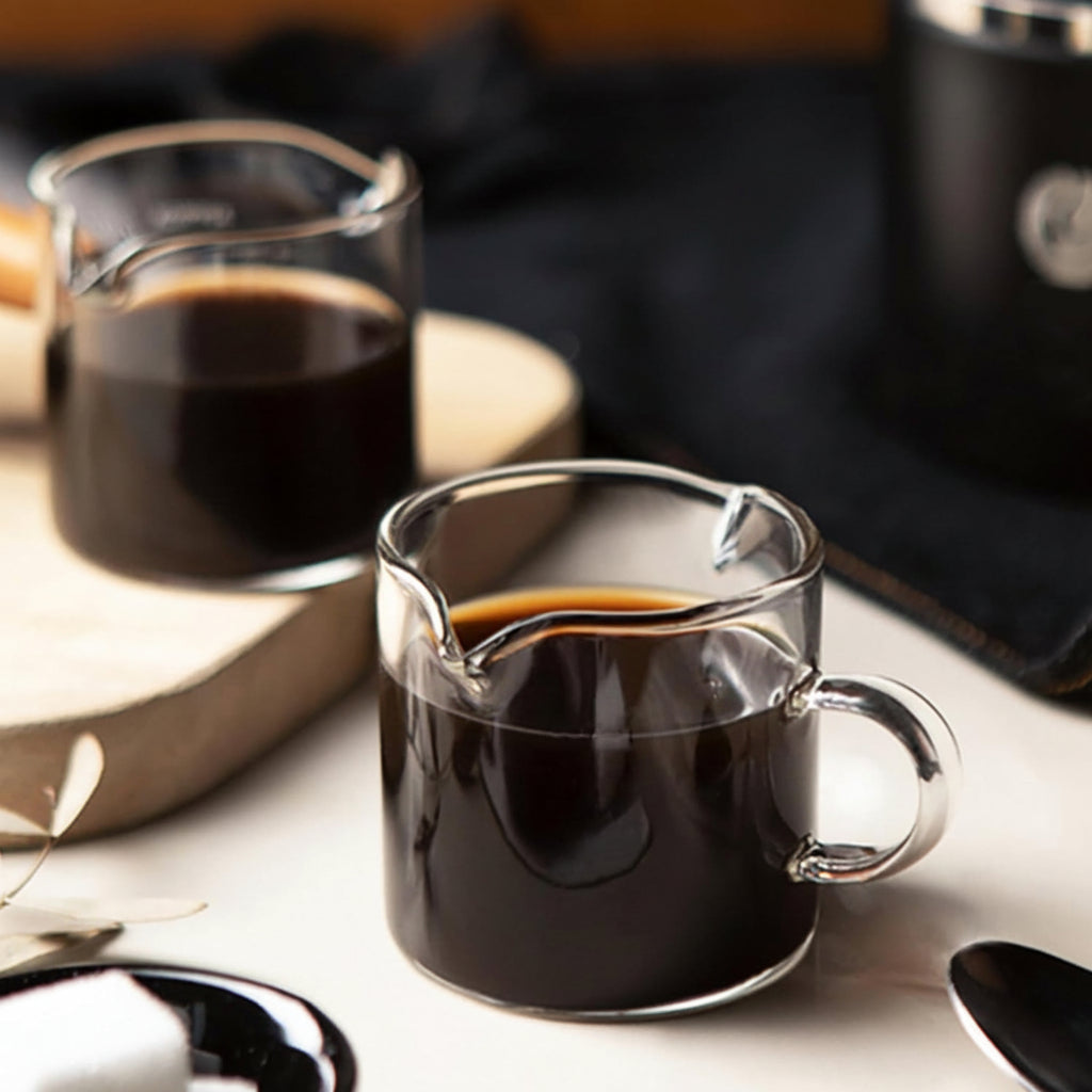 Glazen espressomaatbekers van 4oz met dubbele schenktuit, set koffieshotkannetjes