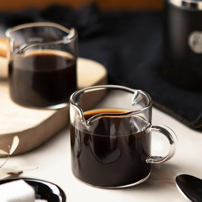 Glazen espressomaatbekers van 4oz met dubbele schenktuit, set koffieshotkannetjes