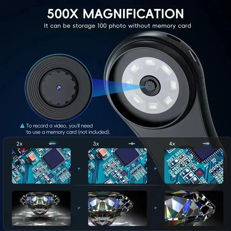 500X Digital Pocket Microscope with HD IPS Display