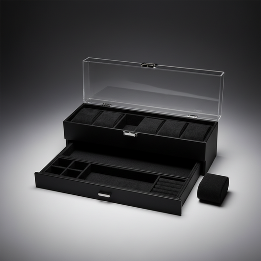 Caja organizadora para relojes de 6 compartimentos con cajón, estuche de almacenamiento