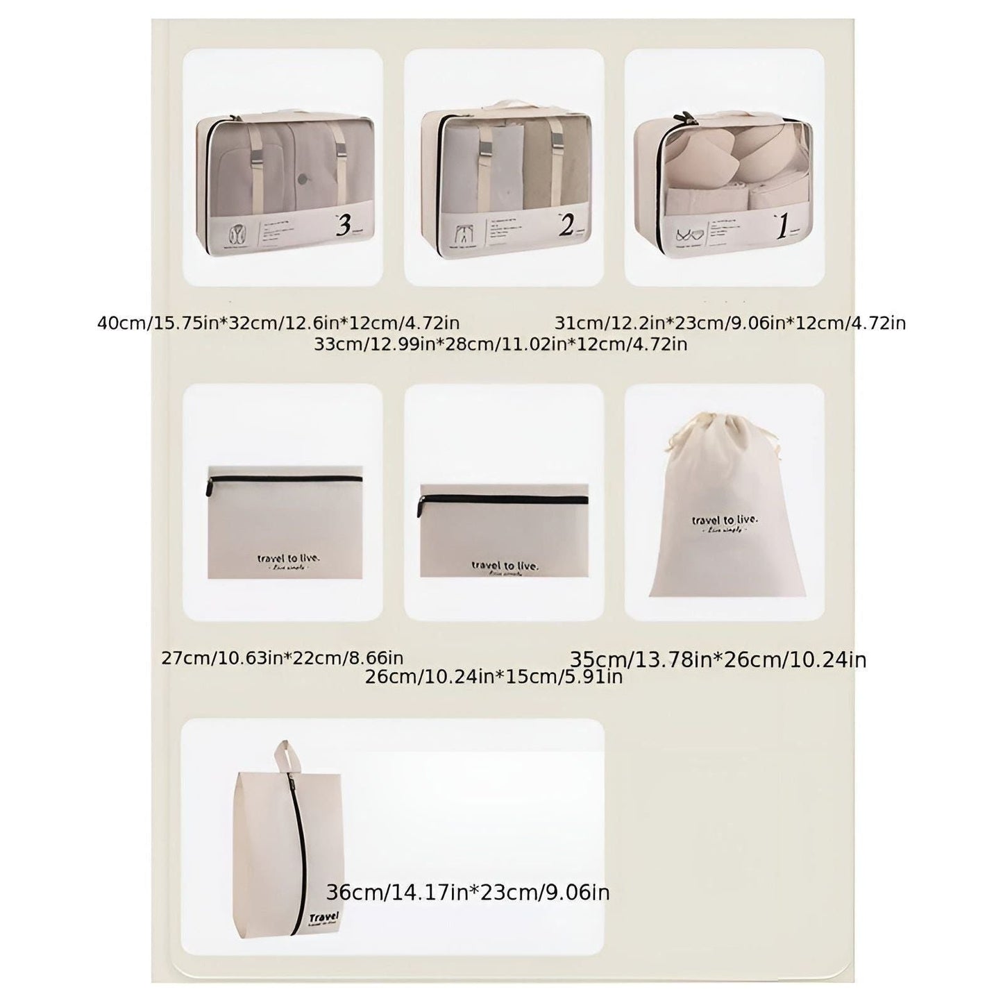 7 Piece Travel Packing Cube Set Compression Organizer Bags