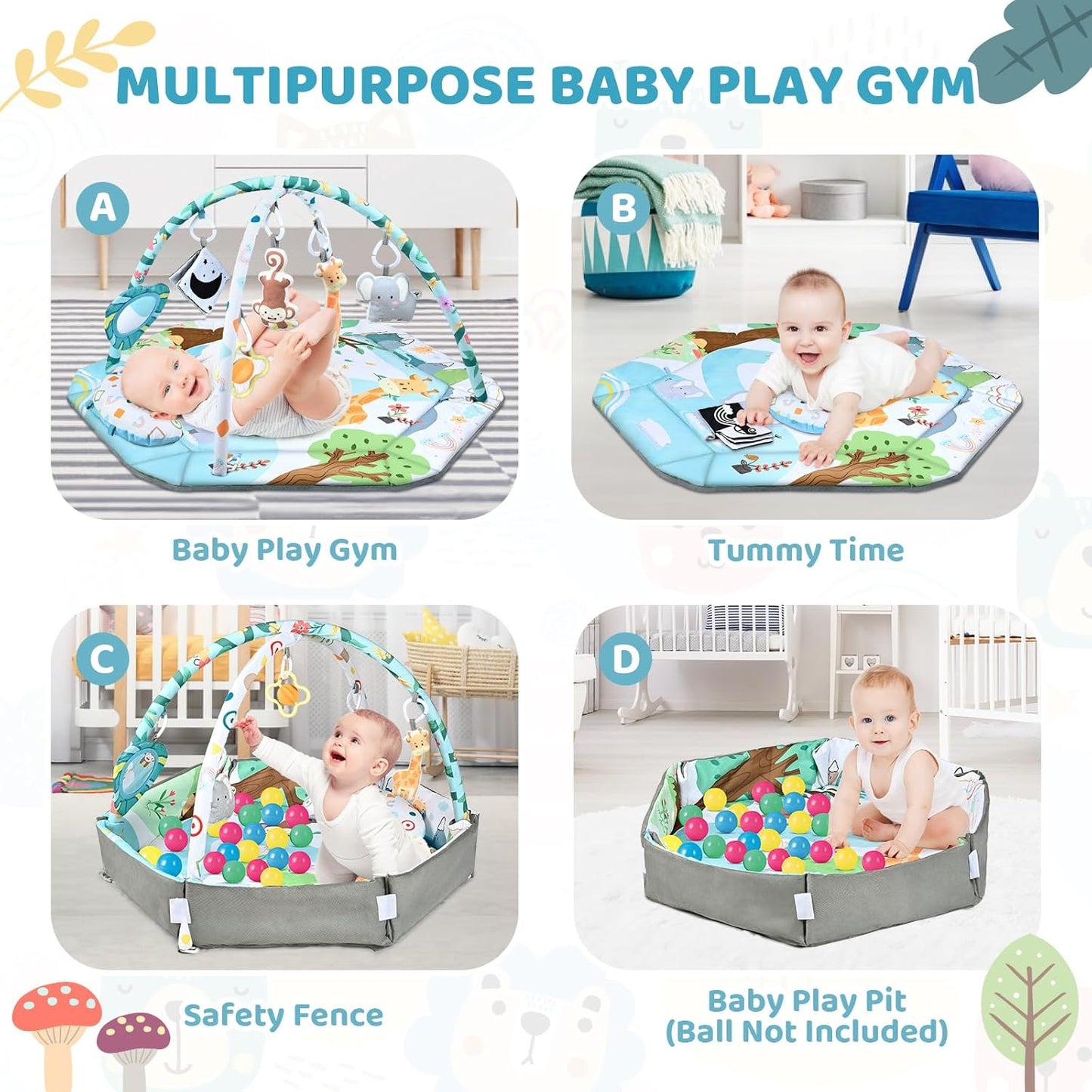 8-in-1 Baby Play Mat & Ball Pit Activity Gym with Sensory Toys
