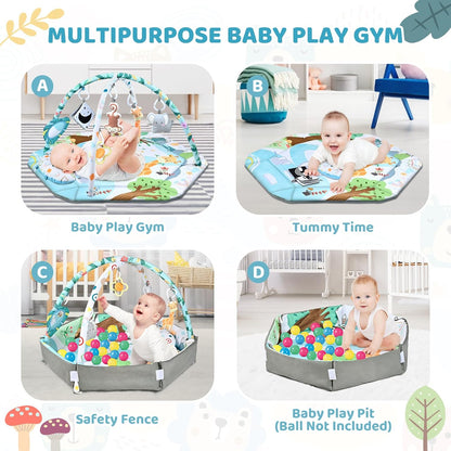 8-in-1 Baby Play Mat & Ball Pit Activity Gym with Sensory Toys
