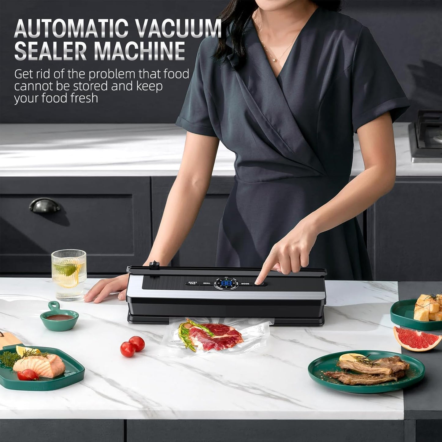 8 in 1 Vacuum Sealer Food Saver Machine with Built In Cutter for Fresh Storage