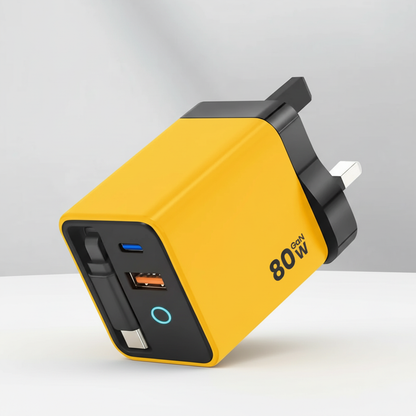 80W GaN USB-C Charger with Built-In Cable