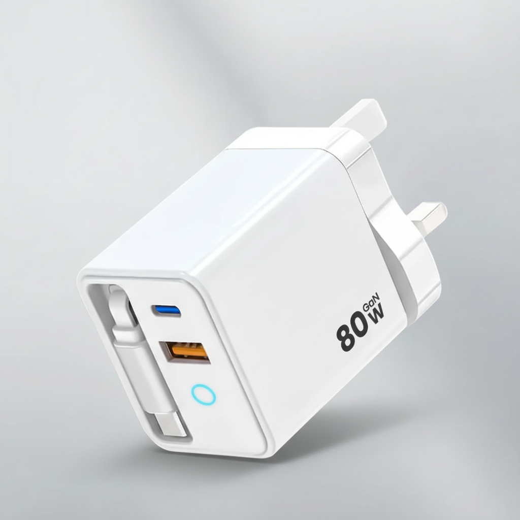 80W GaN USB-C Charger with Built-In Cable