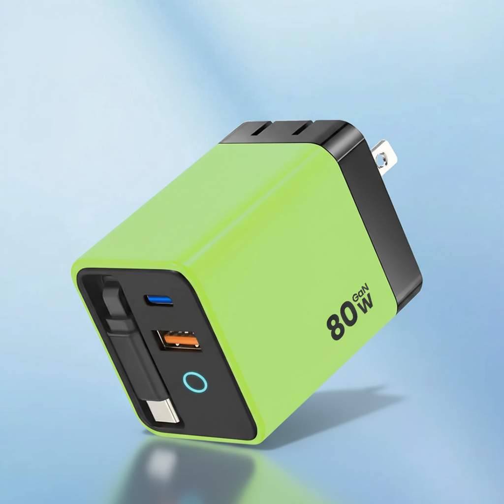 80W GaN USB-C Charger with Built-In Cable