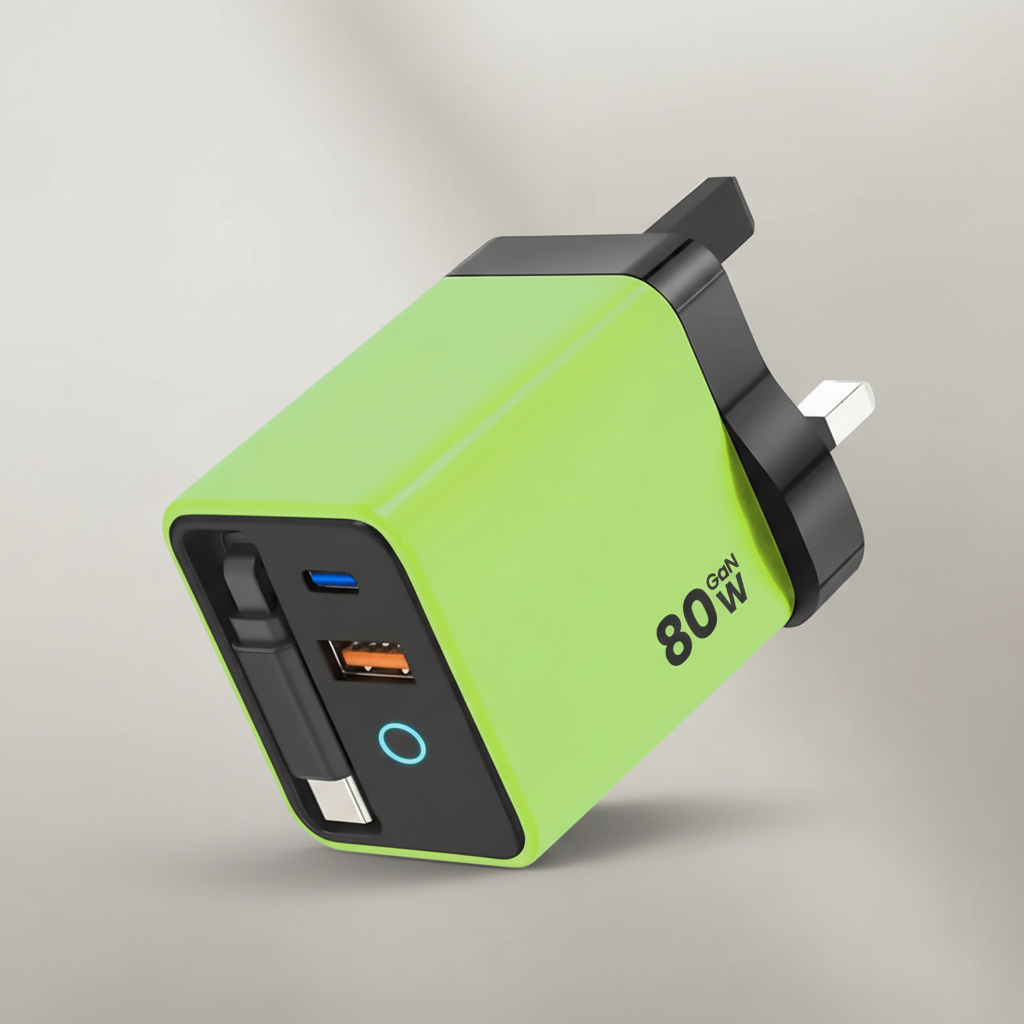 80W GaN USB-C Charger with Built-In Cable
