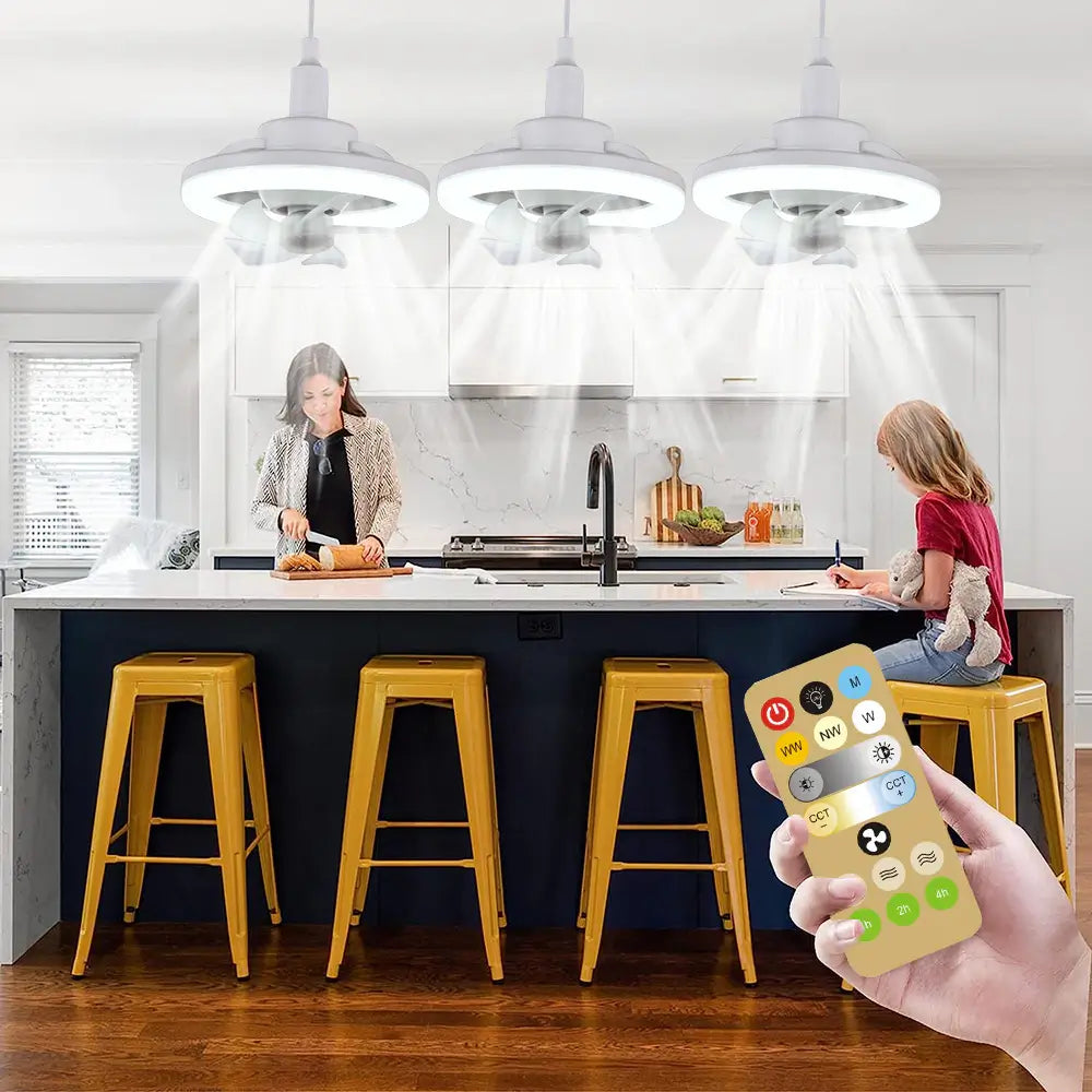 Adjustable E27 Ceiling Fan Light with Remote Control and LED Lighting