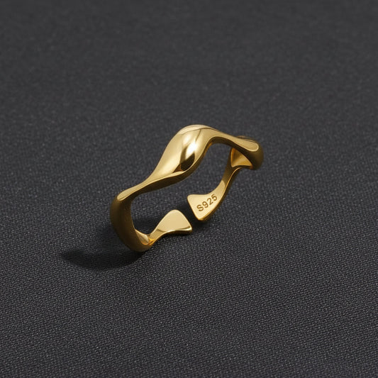 Anello dorato regolabile ispirato all'oceano, in argento sterling, gioiello minimalista