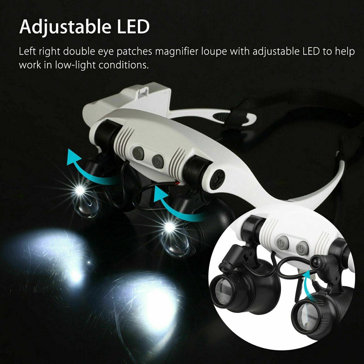 Adjustable Headband Magnifier with LED Light and 8 Lenses