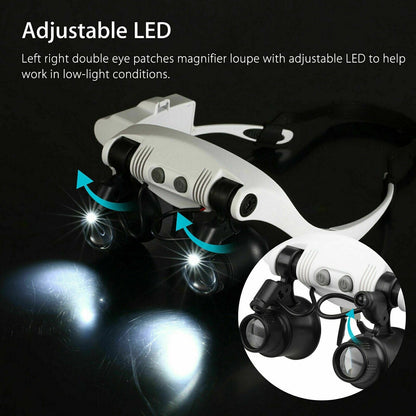 Adjustable Headband Magnifier with LED Light and 8 Lenses