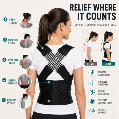 Adjustable Posture Support Brace with Breathable Polyester Design