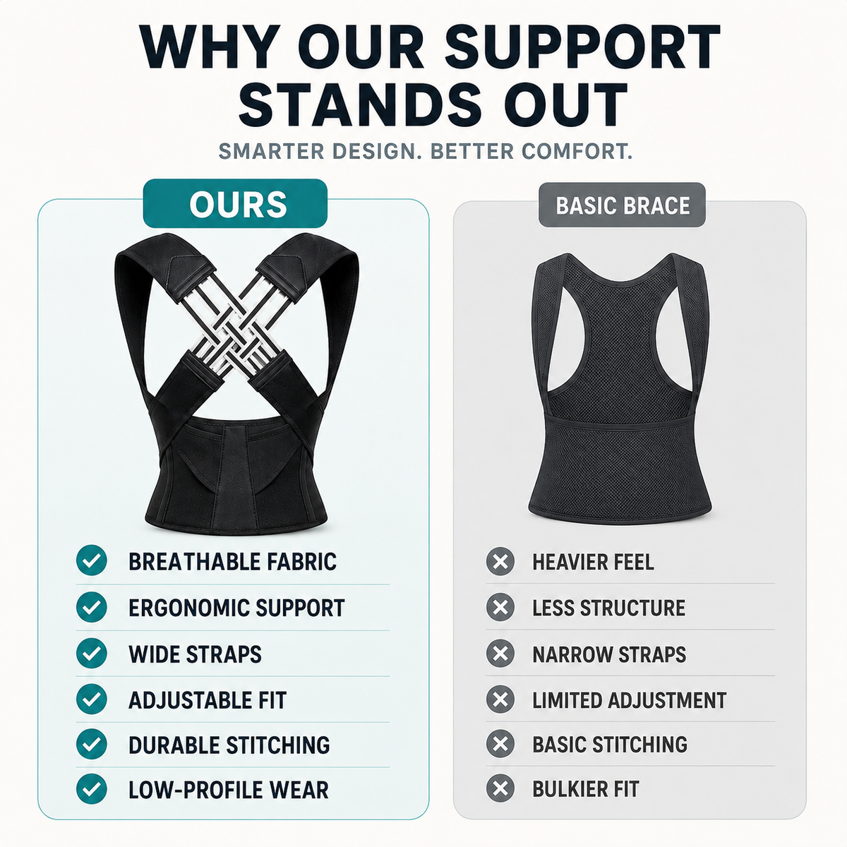Adjustable Posture Support Brace with Breathable Polyester Design