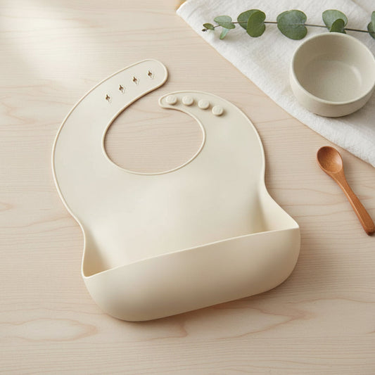 Bavoir ajustable pour bébé en silicone avec poche profonde, facile à nettoyer