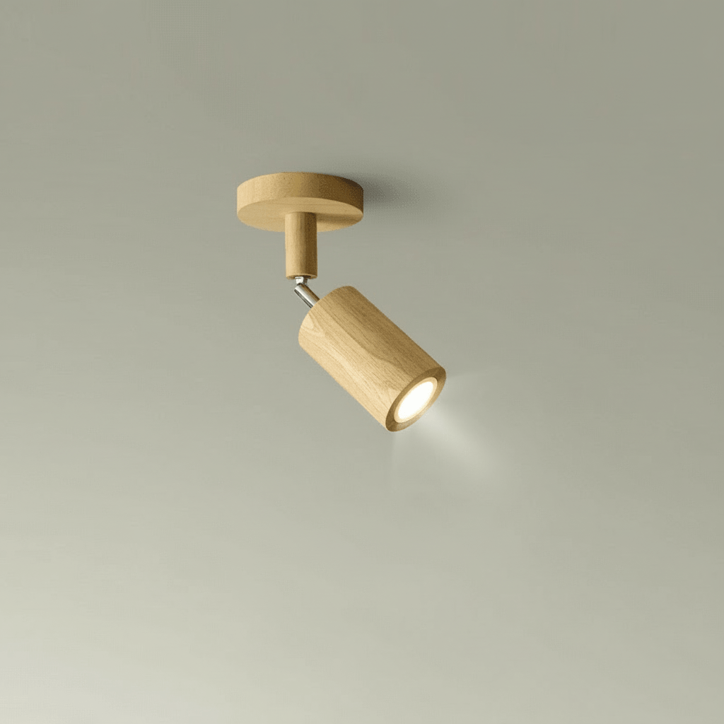 Adjustable Solid Wood LED Ceiling Light with E27 Bulb Compatibility