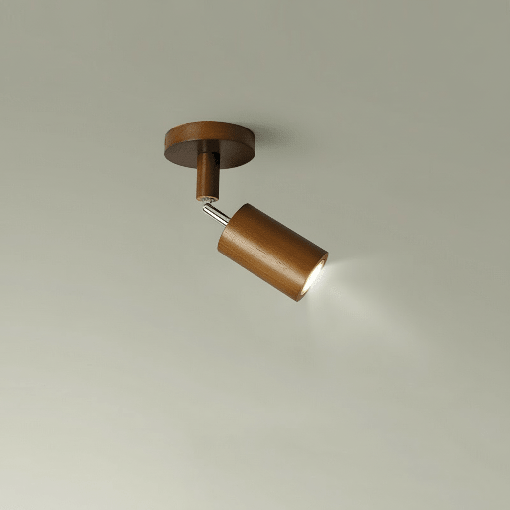 Adjustable Solid Wood LED Ceiling Light with E27 Bulb Compatibility