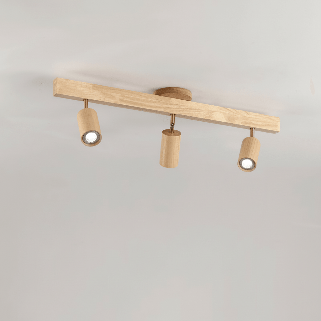 Adjustable Solid Wood LED Ceiling Light with E27 Bulb Compatibility