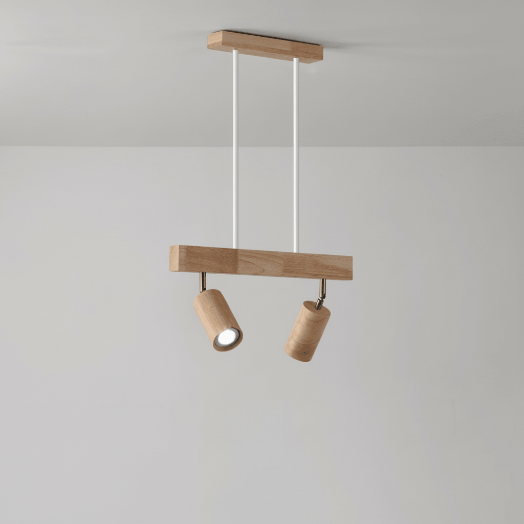 Adjustable Solid Wood LED Ceiling Light with E27 Bulb Compatibility