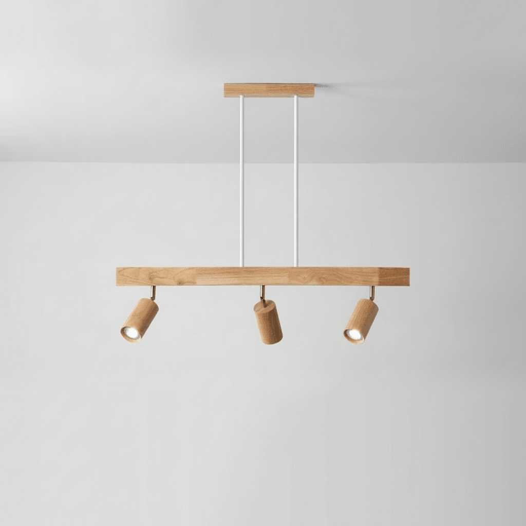 Adjustable Solid Wood LED Ceiling Light with E27 Bulb Compatibility