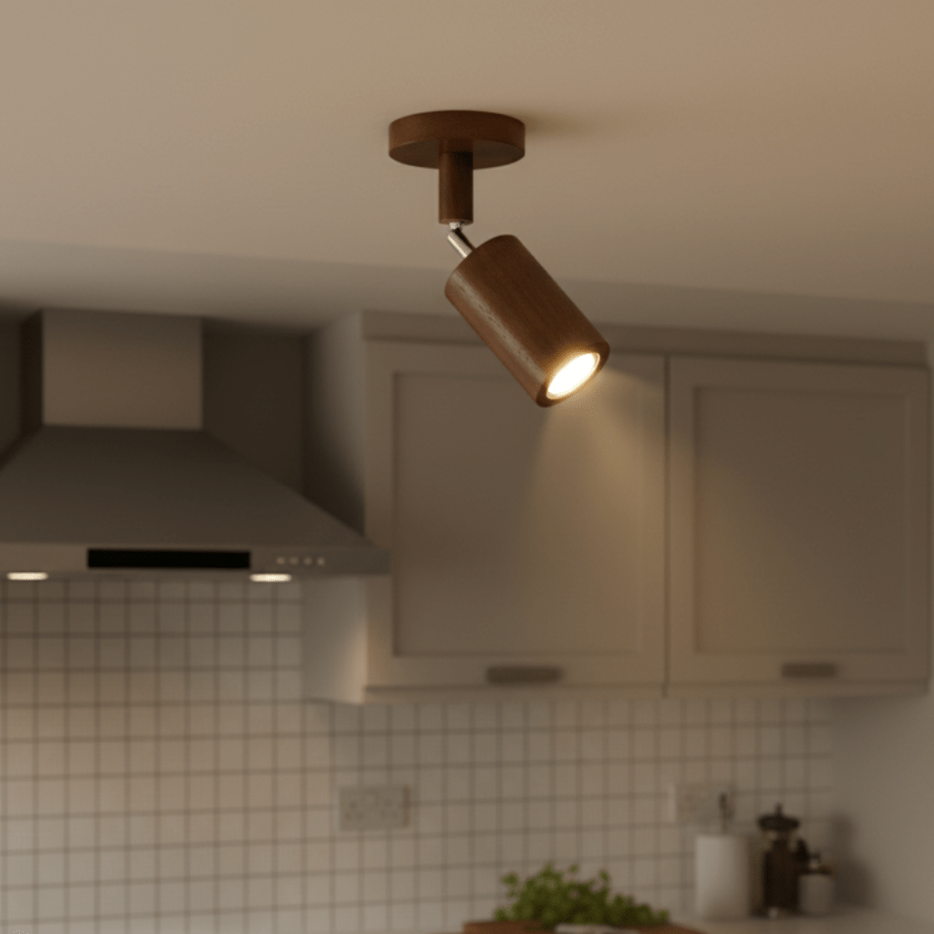 Adjustable Solid Wood LED Ceiling Light with E27 Bulb Compatibility