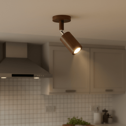 Adjustable Solid Wood LED Ceiling Light with E27 Bulb Compatibility