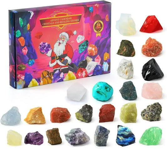 Advent Calendar with 24 Natural Crystal Gemstones