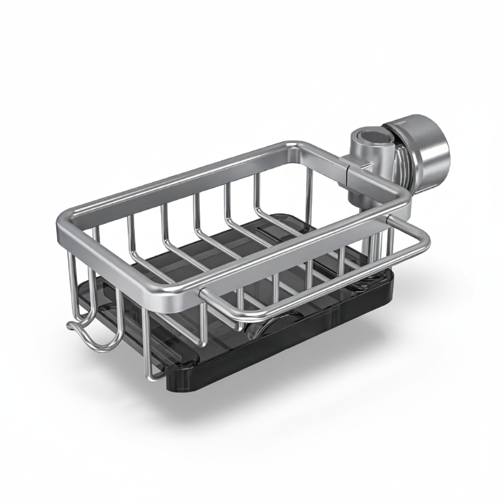Organizer für die Küchenspüle, Aufbewahrungskorb aus Aluminium, schnell ablaufend, Schwammhalter
