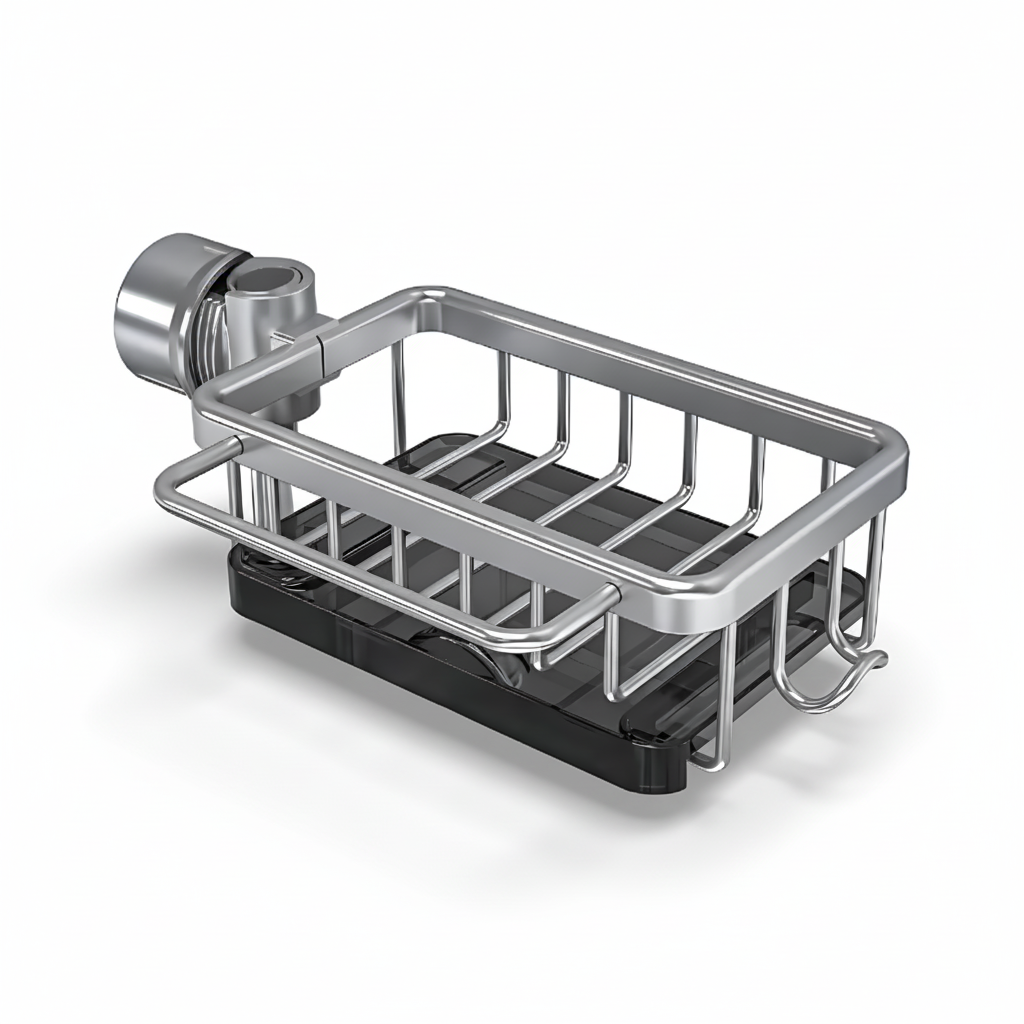 Organizer für die Küchenspüle, Aufbewahrungskorb aus Aluminium, schnell ablaufend, Schwammhalter