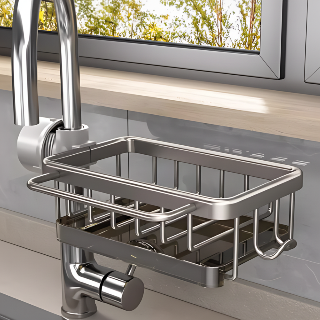 Organizer für die Küchenspüle, Aufbewahrungskorb aus Aluminium, schnell ablaufend, Schwammhalter