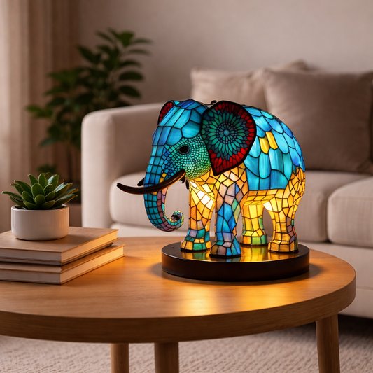 Lámpara de mesa LED con figura de animal, decoración de acento estilo vitral