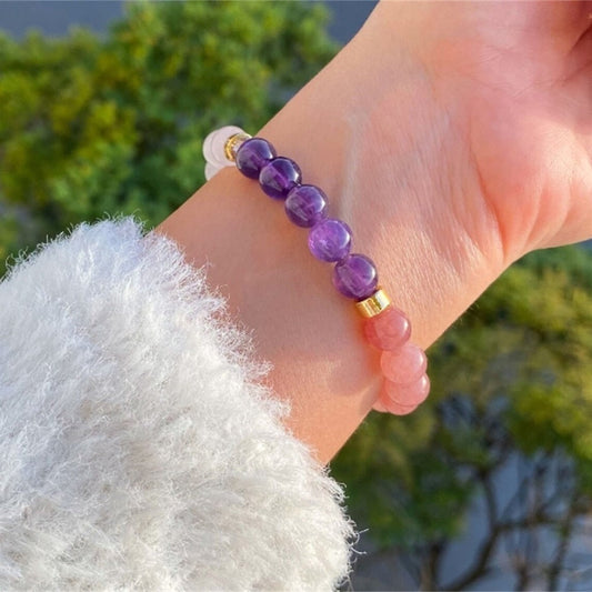 Pulsera elástica de cuentas de piedra natural con piedra de nacimiento de abril para mujer