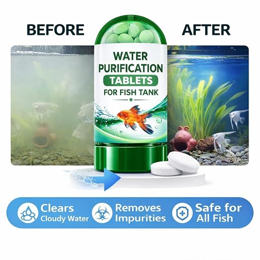 Aquarium Water Clarifying Tablets for Freshwater and Saltwater Aquariums, 1 Tablet per 100 Litres