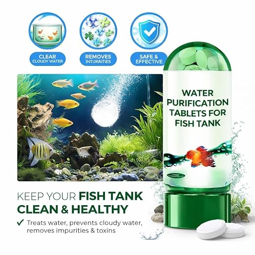 Aquarium Water Clarifying Tablets for Freshwater and Saltwater Aquariums, 1 Tablet per 100 Litres